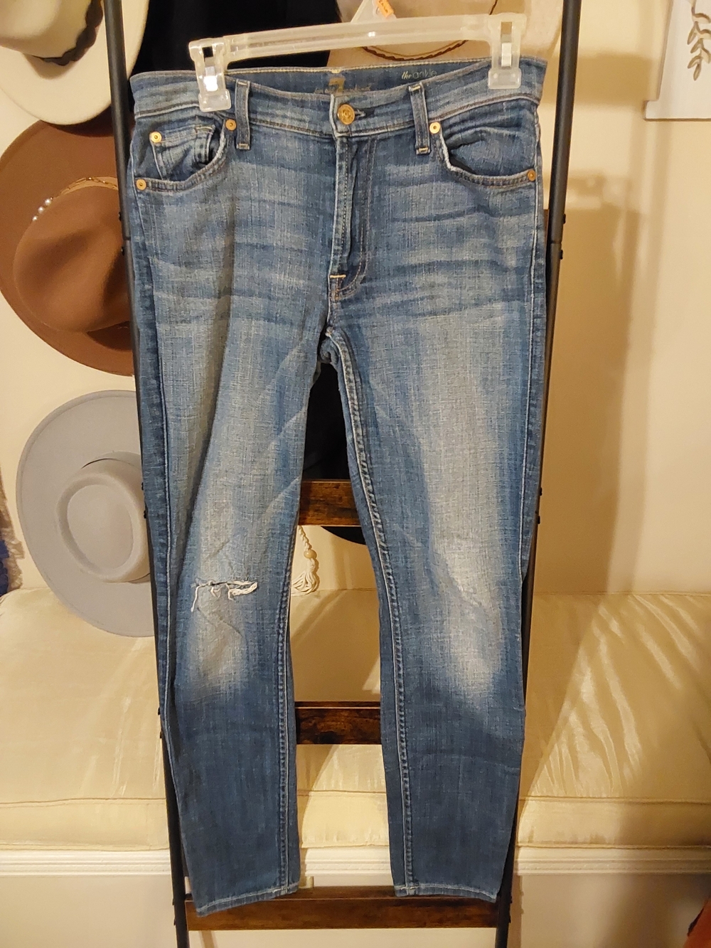 7 For All Mankind  Light-Mid Blue Ankle Skinny Jeans Size 27